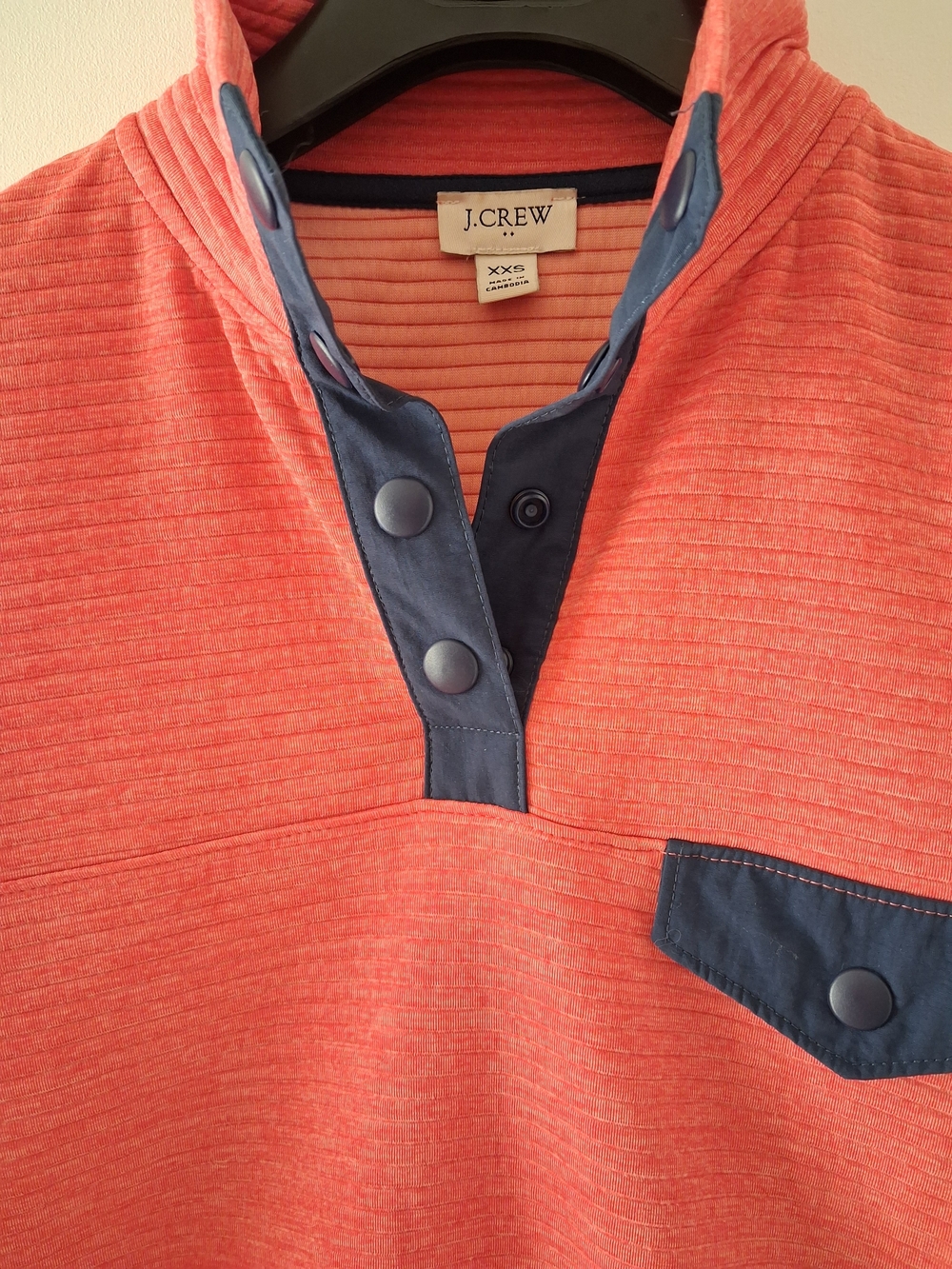 J. Crew Coral Pink Top with Navy Trim - Picture 2 of 3